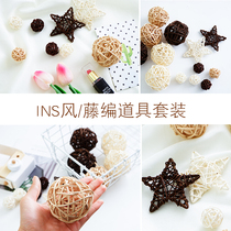 ins props photo natural rattan ball decoration simple handmade background decoration ornaments Gourmet Life set shooting