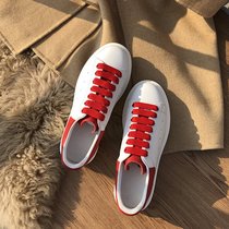  Shoelaces change color red star mcqueen white shoes womens 2020 new leather thick-soled muffin sports casual shoes