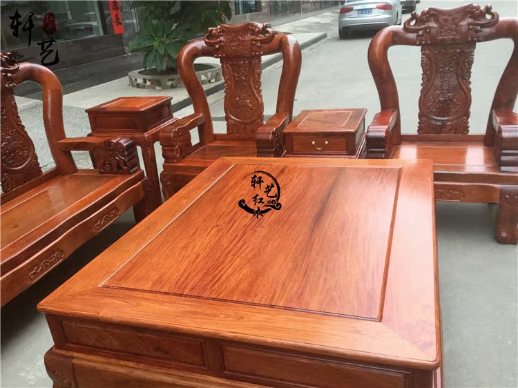 Gỗ hồng mộc Burmese trái cây lớn gỗ hồng voi đầu sofa phòng khách bộ 10 Warring States voi sofa đồ gỗ gụ - Bộ đồ nội thất noi that thong minh