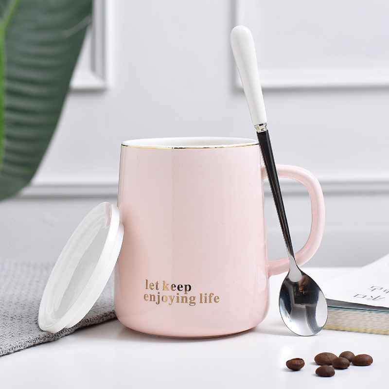 Simple fashion trend household cup ceramic mug male and female student couple coffee milk water cup with lid spoon