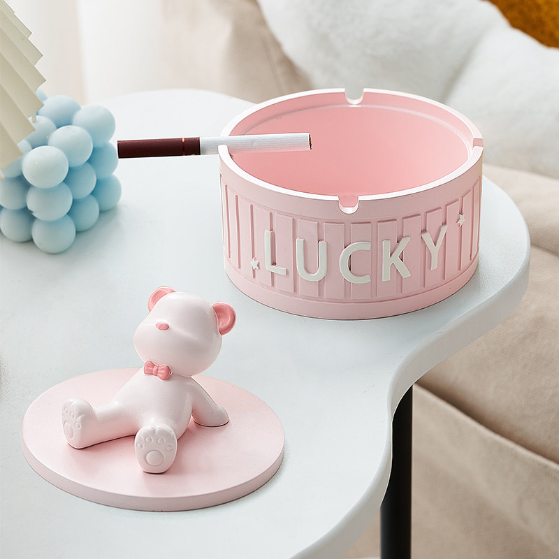 Creative Light Extravagant luxury small Bear Ashtray Ins Wind Home Living-room Anti-Fly Ash With Lid Cute Web Red Advanced Sensation