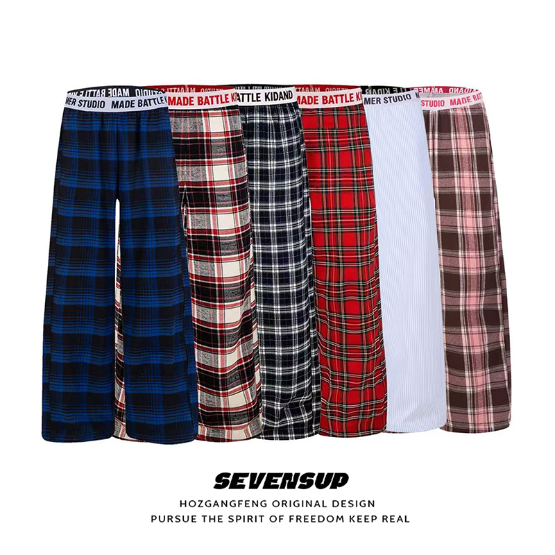 Sevp American Retro Letter Patchwork Plaid Casual Pants for Men and Women, Versatile Loose Wide-Leg Drapey Floor-Length Pants for Summer Sevp American Retro Letter Patchwork Plaid Casual Pants for Men and Women, Versatile Loose Wide-Leg Drapey Floor-Length Pants for Summer