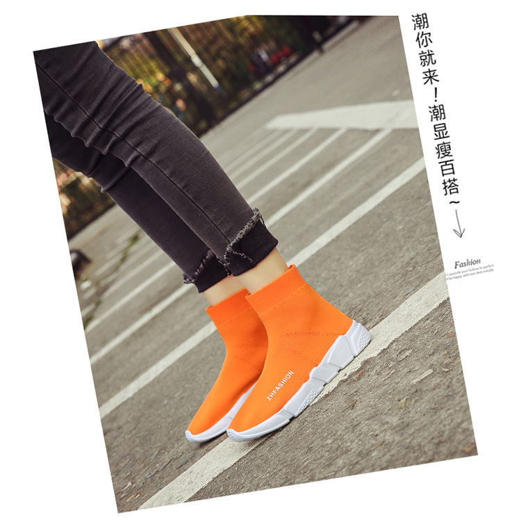 Mùa hè 2018 mới vớ co giãn giày nữ cao cấp đế phẳng thể thao giày sneaker cổ cao