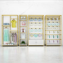 Lingerie store display stand against the wall bra front hanging side hanging floor underwear display gold underwear clothing store shelves
