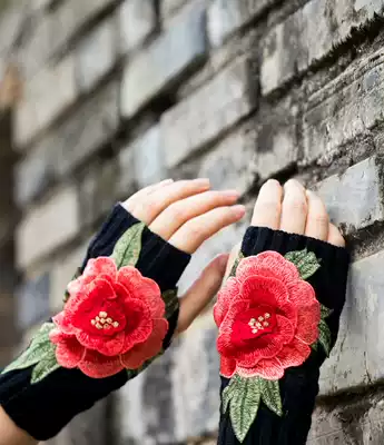 Original design embroidered gloves half finger gloves National style fingerless gloves