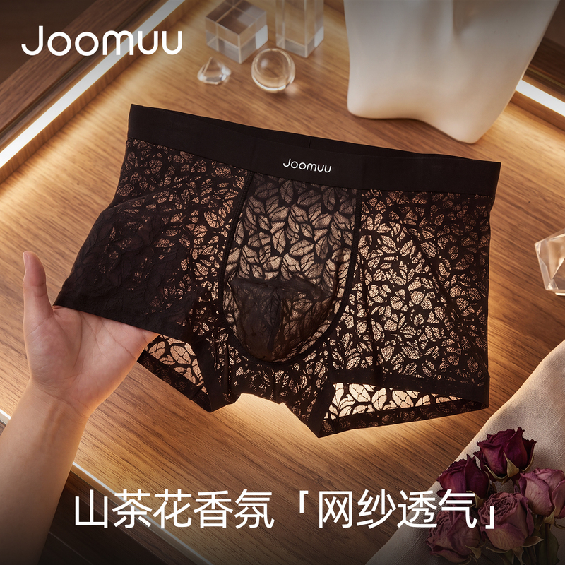 Joomuu Men's Underwear Men's Ice Silk 2026 New Sexy Lace Hollow Breathable Men's Boxer Shorts