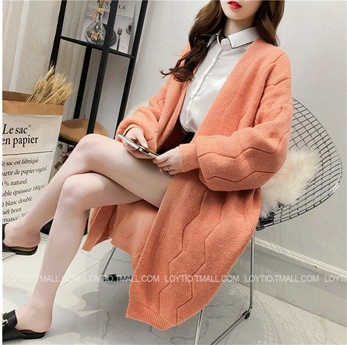 Lazy style knitted cardigan women's Korean style loose new autumn and winter mid-length student large size all-match sweater coat