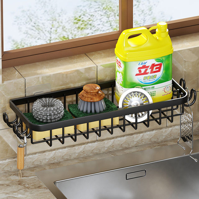 Kitchen rag rack hole-free storage rack sink supplies multi-function household drain storage hook rack
