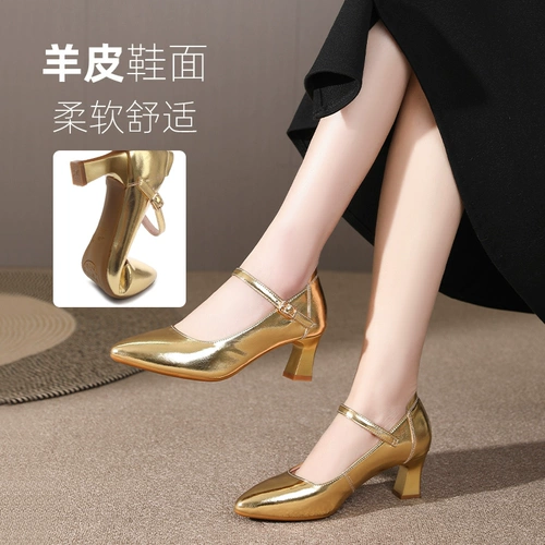 Кожаная золотая латинская танцевальная обувь 2024 Новая овчина стандартная танцевальная обувь