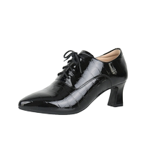 Patent leather Latin dance shoes for women medium heel genuine cowhide performance soft sole modern Uighur dance square Xinjiang dance shoes