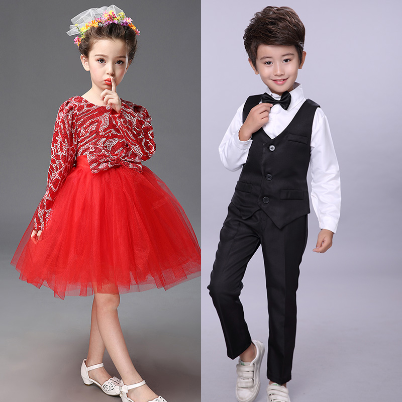 Quần áo trẻ em hợp xướng quần áo khiêu vũ cô gái phun công chúa váy mùa thu và mùa đông học sinh tiểu học và trung học bộ đồ nhảy bé trai 
