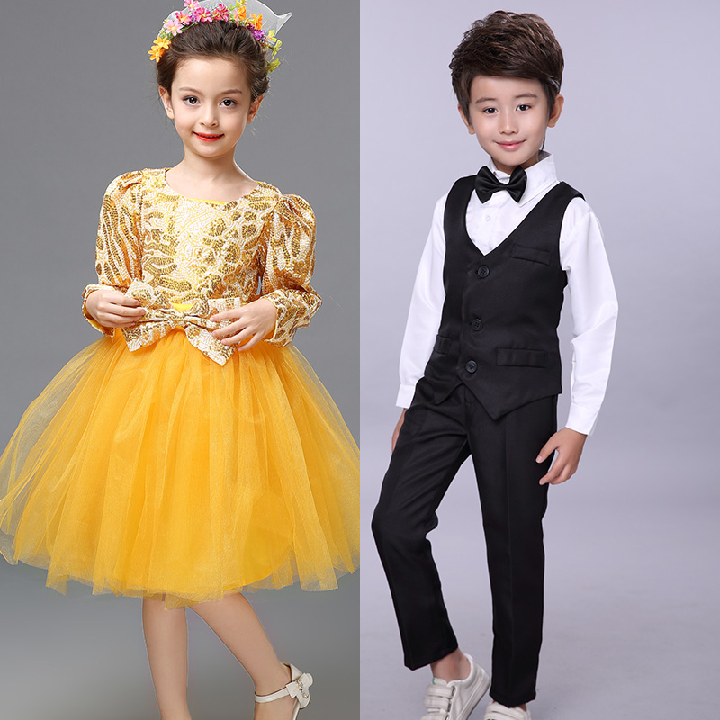 Quần áo trẻ em hợp xướng quần áo khiêu vũ cô gái phun công chúa váy mùa thu và mùa đông học sinh tiểu học và trung học bộ đồ nhảy bé trai 
