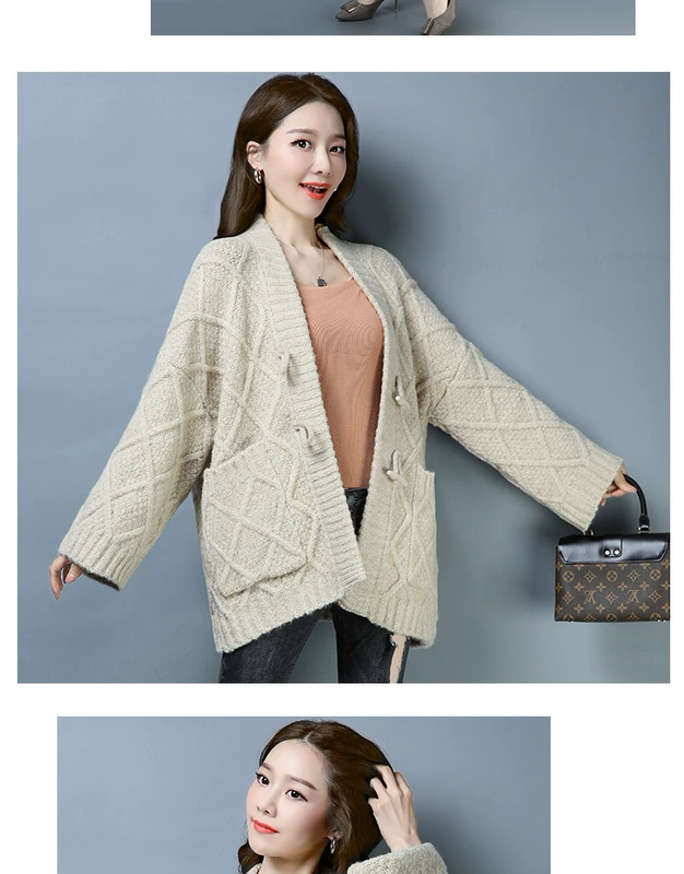 Mùa xuân 2019 mới của phụ nữ Hàn Quốc áo len dài rộng cardigan kích thước lớn bên ngoài áo len áo choàng thủy triều - Cardigan