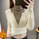 One-piece velvet fake two-piece sweater for women, loose autumn and winter new style 2023 foreign-style turtleneck bottoming shirt with velvet thickening to look slim