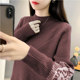 2023 autumn and winter new style half turtleneck red sweater for women, fashionable outer wear, velvet thickened knitted bottoming sweater for women, winter