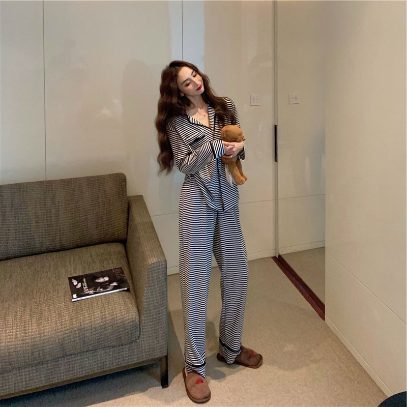 Pajamas women's long-sleeved pants pure cotton spring and autumn two-piece suit ins wind 2022 new fashion loose home clothes