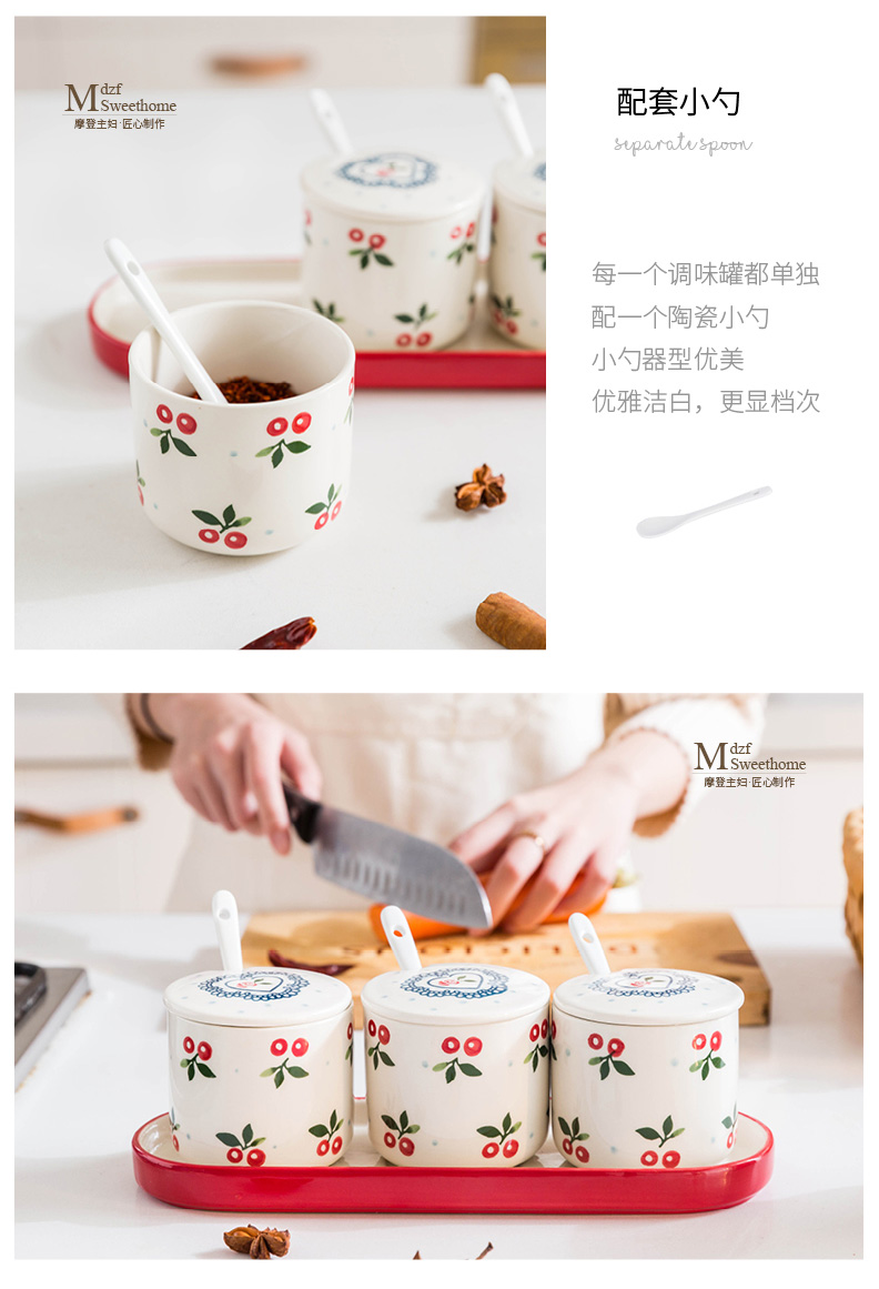 Modern housewives cherry seasoning sauce seasoning box of kitchen pot of pottery and porcelain ceramic chopsticks home drop tube