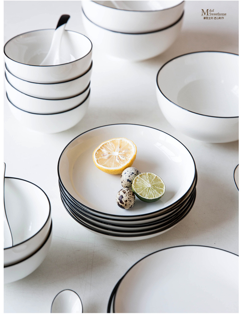 Bà nội trợ hiện đại Châu Âu Black Line Bộ đồ ăn bằng gốm Món ăn gia đình Cơm bát súp bát mì bát chén ăn cơm