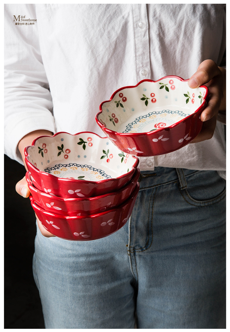 Modern housewives ceramic cherry to use creative lovely salad bowl of cereal for breakfast to use.net red tableware household fruit bowl