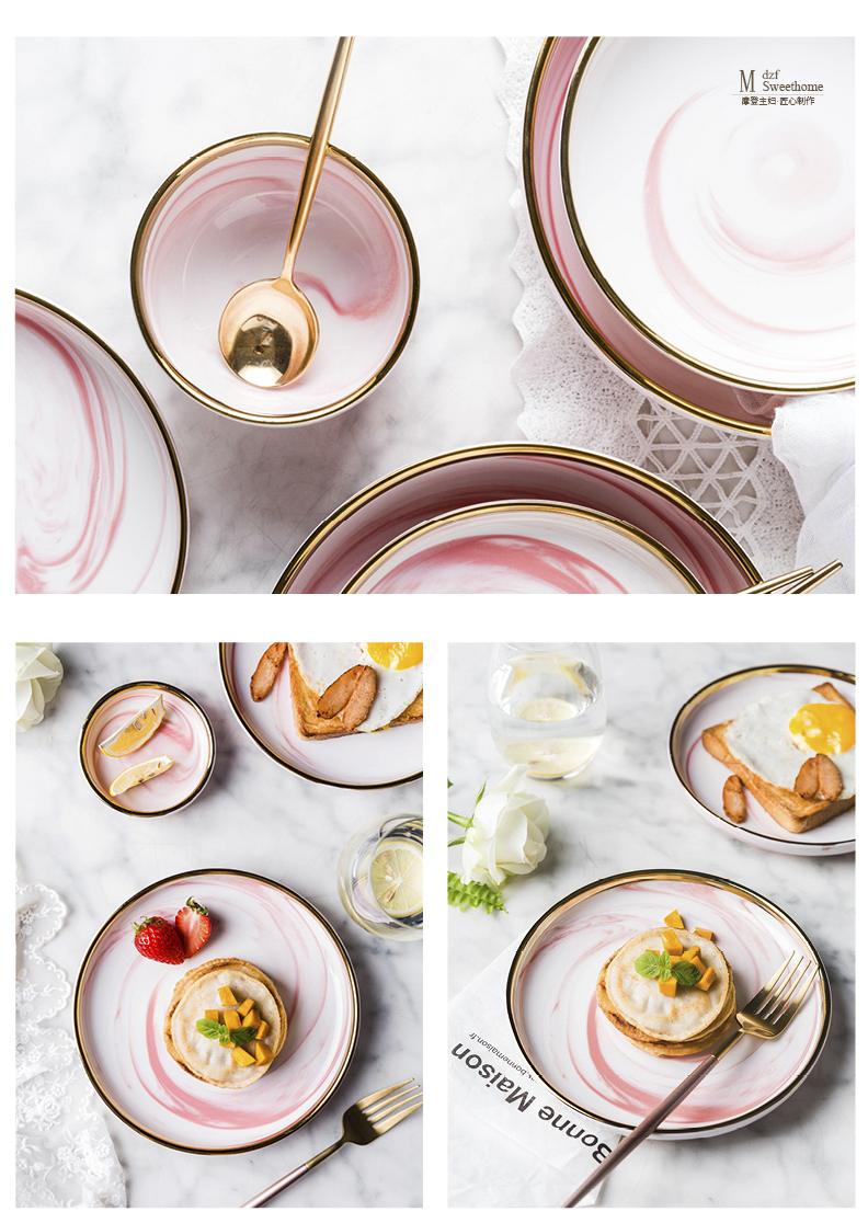 Modern housewives honey pink marble ceramic tableware up phnom penh household dinner plate 0 for breakfast dishes