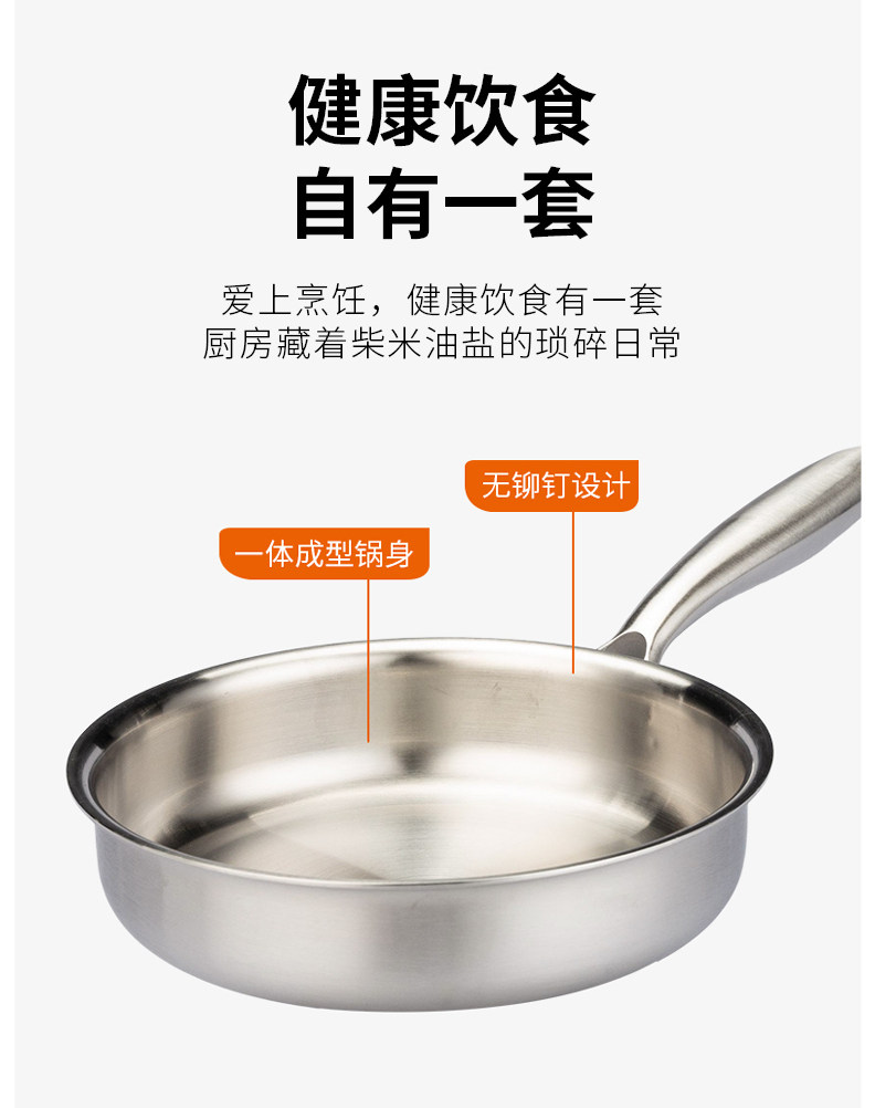 摩登主妇 сковорода из нержавеющей стали 316 без покрытия плоскодонная сковорода-вок антипригарная для дома индукционная для жарки стейков