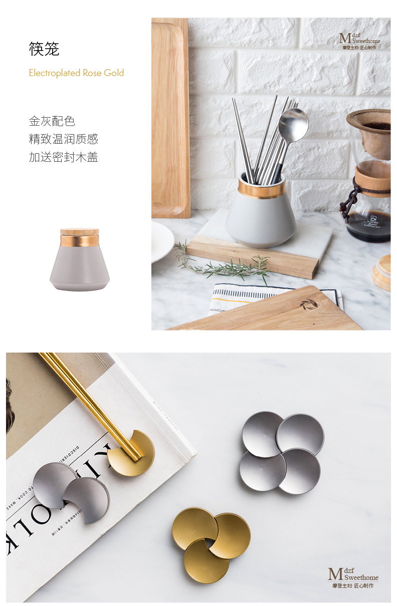 Nội trợ hiện đại Đũa vàng đen kiểu phương Tây dao kéo inox 304 Hộ gia đình sáng tạo vuông chống trượt đặt - Đồ ăn tối bộ chén đĩa cao cấp