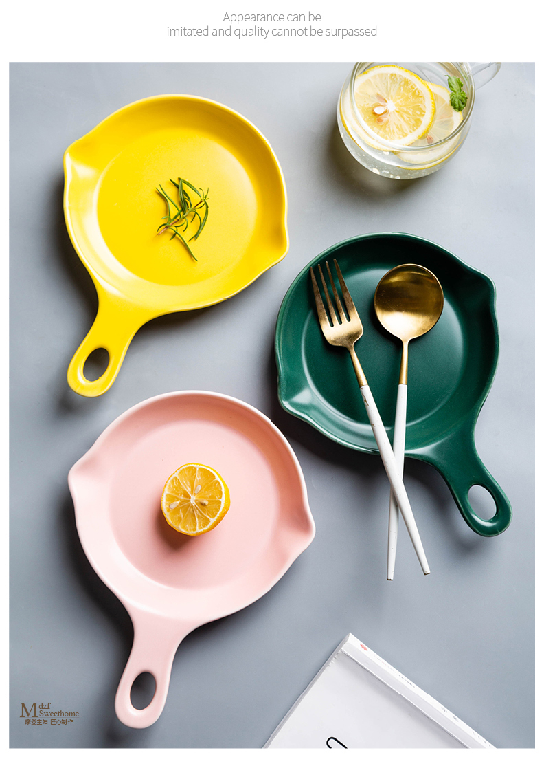 Modern housewives European ceramic matte enrolled dish dish on plate ins wind single handle household pan - frying FanPan baking pan