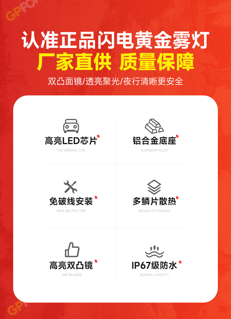 Противотуманные фары 坦克400hi4t黄金眼雾灯高亮led透镜闪电前雾灯总成改装配件专用 Gppower