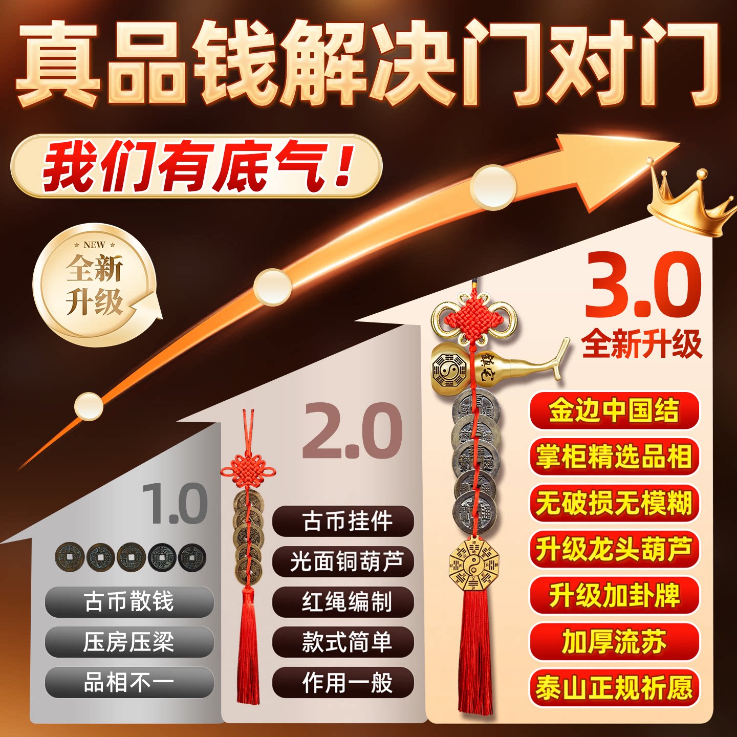 五帝錢純黃銅葫蘆掛件入戶門鎮宅古幣