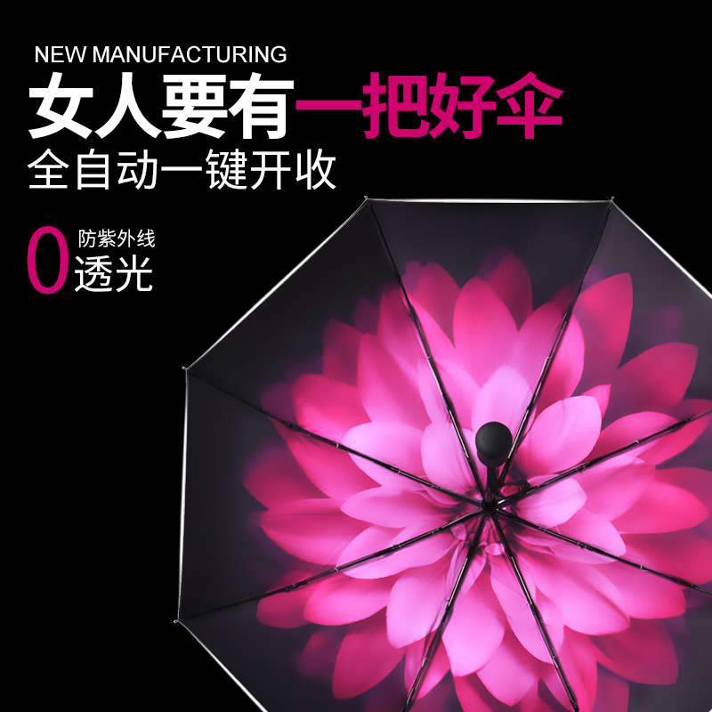 Fully Automatic Double-Layer Sun Protection Umbrella Upf50+ Foldable Dual-Use Umbrella for Women, Uv Protection Sunshade Umbrella with Black Coating