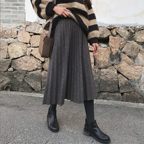 Fat mm autumn and winter plus size thin crotch wide legs thick girl skirt high waist mid-length woolen pleated skirt