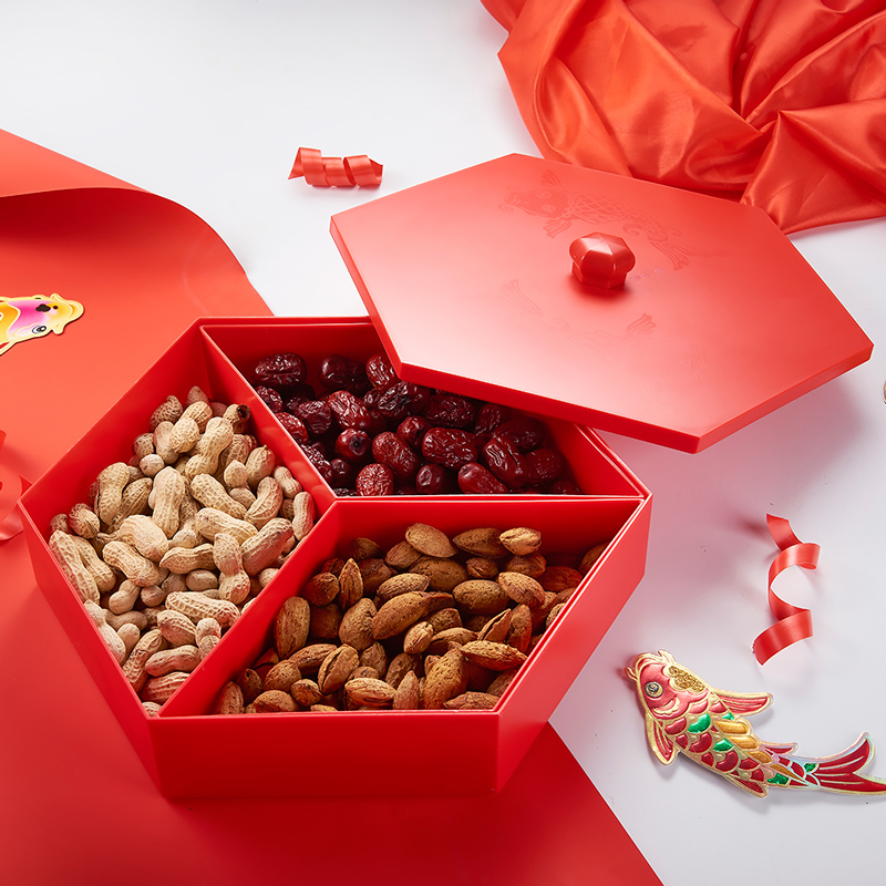 Creative China Wind Red Brocade Carp Dry Fruit Box Score with lid melon Nut Box Candy Tray Wedding room Home