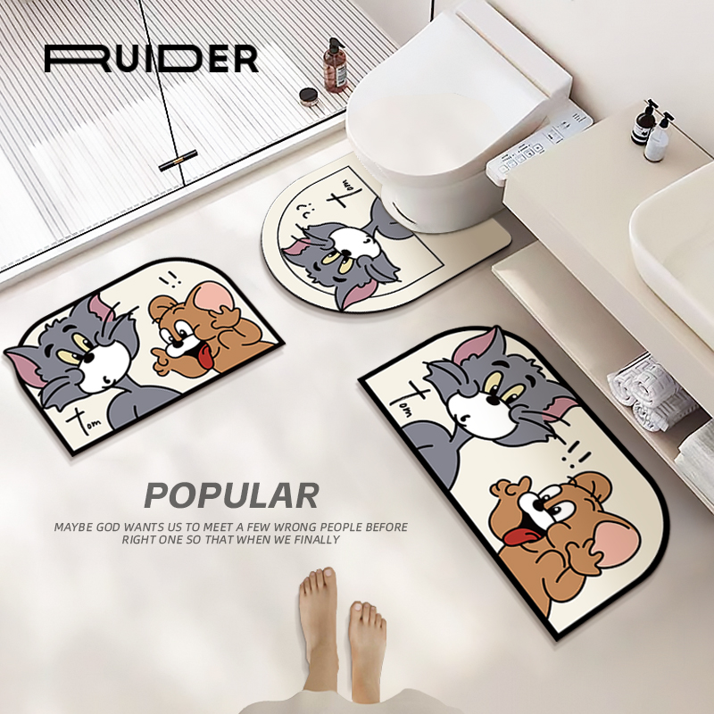 Bathroom Absorbent Ground Mat Toilet Washroom Washroom Wash Terrace Door Non-slip Footbed Cartoon Toilet toilet U Type cushion-Taobao