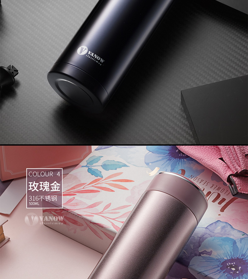 Anh Vanow cao cấp cốc nam nữ inox 316 kinh doanh cốc nước cầm tay tùy chỉnh chữ teacup - Tách cốc giữ nhiệt