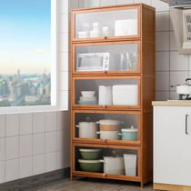 Kitchen Supplies microwave rack floor Nan bamboo Multi-functional belt door Saucepan Bowls Dish Seasoning Solid Wood Cabinet Bookshelves