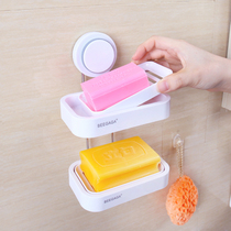 Non-perforated soap box drain soap box Stainless steel double soap holder Household bathroom toilet supplies storage rack