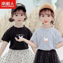 Girls t-shirt short-sleeved childrens pure cotton bottoming shirt spring and autumn thin section baby top with foreign style big childrens summer dress