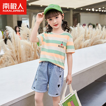 Antarctic girl short-sleeved t-shirt pure cotton summer thin childrens tops childrens clothing middle and big childrens summer half-sleeved T-shirt