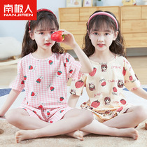 Girls pajamas summer childrens cotton short-sleeved air-conditioning clothes middle and big childrens thin suit little girl cartoon home clothes