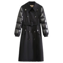 amii2023 winter new long down jacket womens bumper waist windbreaker style double-breasted fake two-piece warm jacket