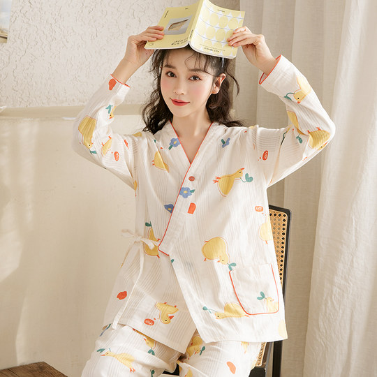 Home Time Confinement Clothes Summer Thin Section Postpartum Cotton Gauze Spring and Autumn Two-piece Maternity Nursing Clothes Pajamas Home Clothes