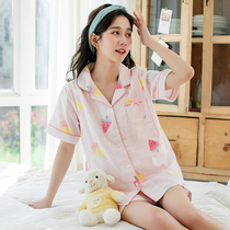 Moon clothing spring and summer thin postpartum July 8 cotton gauze short sleeve pregnant women nursing pajamas maternal home clothing