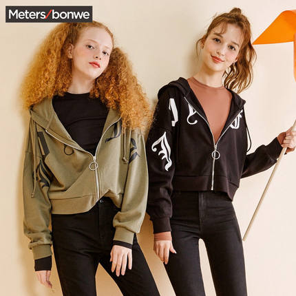 美特斯邦威开衫卫衣女2019春装新款哥特风短外套时尚小心机上衣