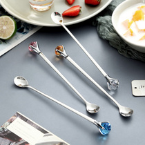 onlycook long handle spoon 304 stainless steel ice spoon Korean creative diamond solid coffee mixing spoon set