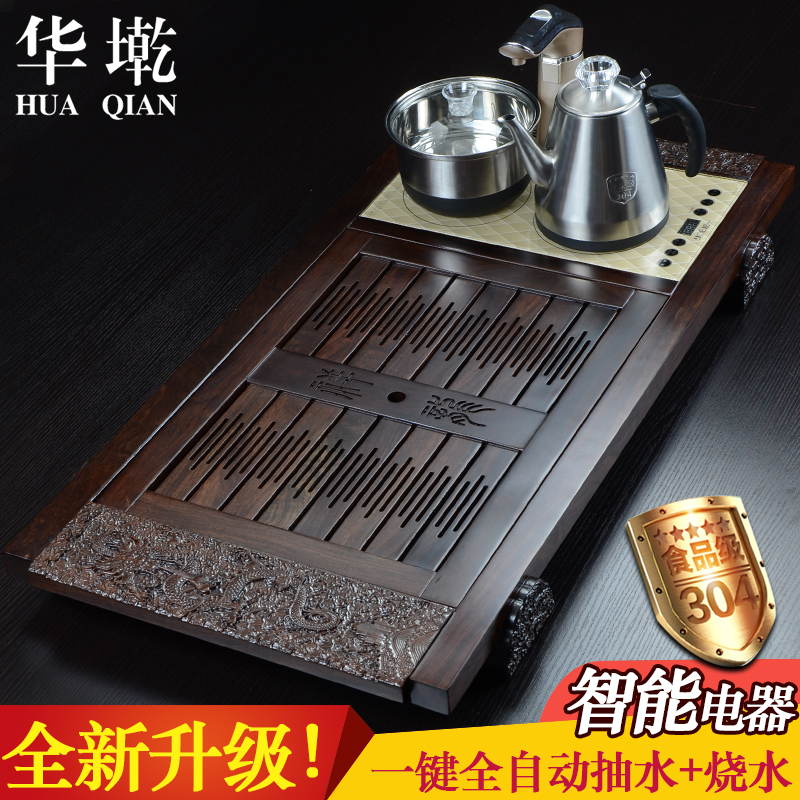 China Qian hua limu tea tray was sharply stone tea sea drainage type four unity ebony wood tea black stone tea table