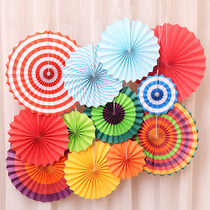 Paper fan flower decoration supplies shopping mall activity scene layout Wall pendant hanging paper fan classroom school kindergarten