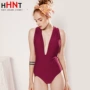 HHNT2019 new retro áo tắm một mảnh nữ áo tắm cảm giác sâu V rộng vai đeo dây che bụng áo tắm tam giác mỏng - Bộ đồ bơi One Piece đồ bơi liền thân nam