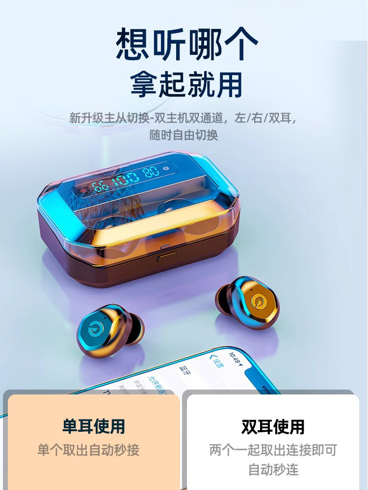 Zengqian True Wireless Bluetooth Earphones 2025 New Model Sports Noise-Cancelling In-Ear Type for Men and Women with Long Battery Life and Large Capacity