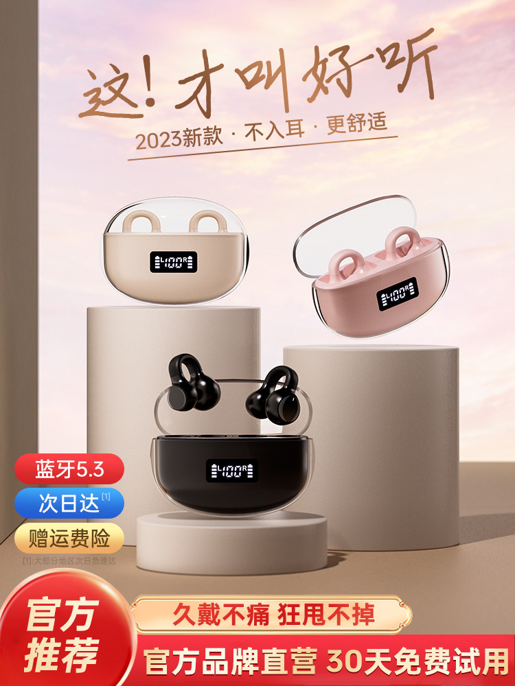 Bluetooth Bone Conduction Sports Earphones, Non-In-Ear, Wireless Ear Clip Type, Over-Ear, 2025 New Model, High-End, for Men and Women, Suitable for Athletes