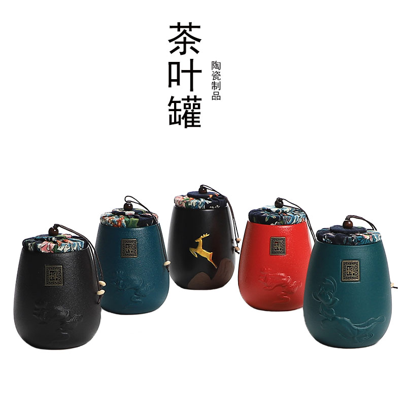 Ceramic tea tank in moisture proof sealing tank travel portable red green tea warehouse tea cylinder storage tea cans